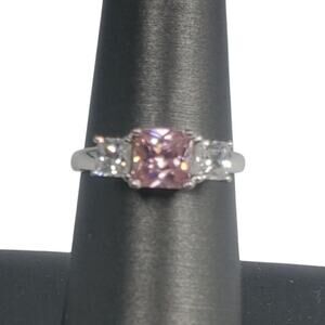 Vintage Pink and Clear Absolute CZ Sterling Silver Cocktail Ring  Size 7